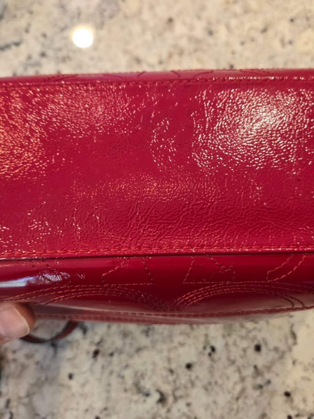 Coach F15142 Red Patent Leather Signature Embossed Tote Bag Crimson - Picture 6 of 8